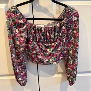 Lush Floral Long Sleeve Women's crop Top